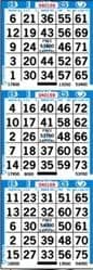 3 on Bingo Paper Sheets- Case of 3000 Sheets and 9000 Faces- Color Blue