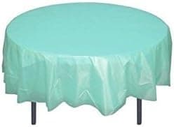 Aqua Blue Plastic Table Cover (84 inches round)
