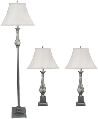 Fangio Lighting 8740 Metal and Ceramic Lamp, Steel with Grey Ceramic, 3-Piece