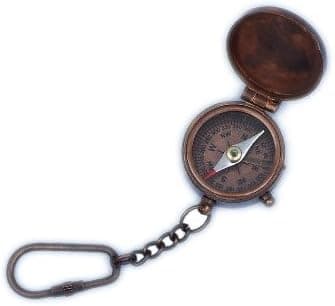 Hampton Nautical Antique Copper Compass Key Chain, 5", Copper
