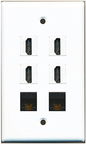 RiteAV - 4 x HDMI and 2 x Ethernet Cat6 Black Port Wall Plate White