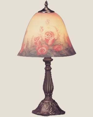 Reverse Hand Painting Glass Shade Rose Flower Pattern Table Desk Lamp Light 8X8X19