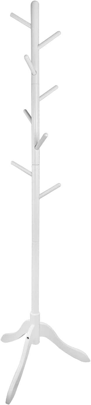 YEVONNIE Coat Rack Freestanding Rubber Wood Coat Stand,Hall Coat Tree with 8 Hook for Coats, Hats, Bags, Purses,3 Adjustable Sizes For Adults and Children (WHITE)
