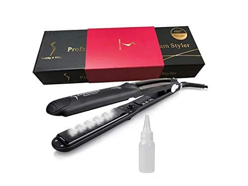 Professional Steam Ceramic Hair Straightener Flat Iron ,Hair Salon Steam Styler Ionic Steamer 3-in-1,Straightner Curler Flip-up | for Argan Oil Hair Treatment Vapor,250°F-450°F for Dry & Wet (Black)