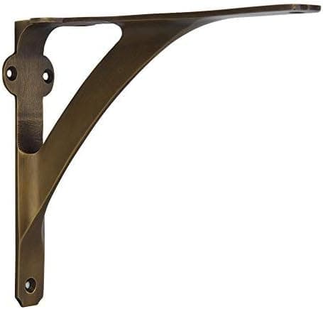[Set of 4] Shelf Brackets for 6", 8", 10" Shelves - Antique Brass Finish - 7.88" x 5.88" - Heavy Duty Brass Shelf Bracket - L Brackets for Wall Shelves - Easy to Install - Hardware Included
