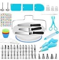 Homics 114 Pcs Cake Decorating Kit Baking Accessories Including Cake Turntable, Numbered Icing Tips, Disposable and Reusable Pastry Bags, Icing Spatula, Baking Cups and Other Cake Making Supplies
