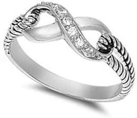 FBAS-0001 Sterling Silver Infinity knot Ring With CZ; Comes With Free Gift Box