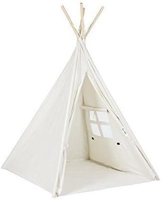 ABULU 6' Indoor Indian Playhouse Toy Teepee Play Tent for Kids Toddlers Canvas Teepee with Carry Case with Mat (White)