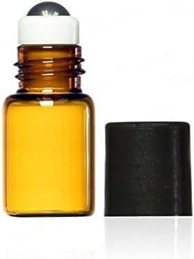 True Essence 3 ml, 3/4 Dram Amber Glass Mini Roll-on Glass Bottles with Metal Roller Balls - Refillable Aromatherapy Essential Oil Roll On (72)