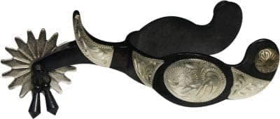 Showman Black Steel Jingle Bob Spurs w/Engraved Silver Conchos & Bar Accents! New Horse TACK!