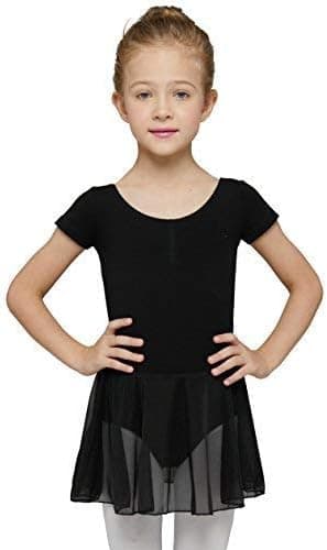 Girls' Dance Leotard Ruffle Short Sleeve by Mdnmd ,Black,(Tag 120) Age 4-6