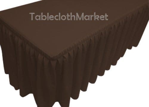 4' Ft. Fitted Tablecloth Double Pleated Polyester Table Skirt Cover W/top Topper Chocolate Brown