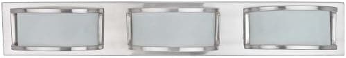 Globe Europa Three-Light Vanity, Brushed Steel with Frosted Globes #5059001