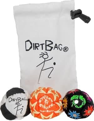 DIRTBAG All Star Footbag Hacky Sack 3 Pack with Pouch, 100% Handmade, Premium Quality, Bright Vivid Colors, Signature Carry Bag
