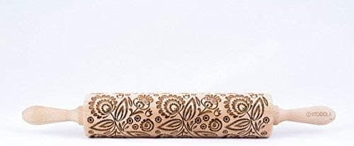 Rolling Pin Embossed with FOLK FLORAL Pattern for Baking Engraved Cookies Size Large 16.9 inch