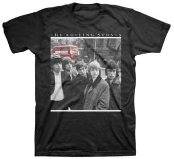 The Rolling Stones Group Photo w Red Bus T-shirt - Black (X-Large)