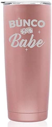 Rose Gold Double Wall Vacuum Insulated Stainless Steel Tumbler Travel Mug Bunco Babe (Skinny 20 oz)