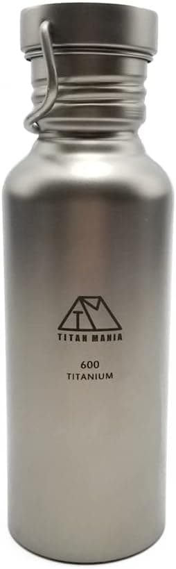 TITAN MANIA Titanium Water Bottle 600ml M, Wide Mouth Bottle, Canteens, Ultra Lightweight, Sturdy, Outdoor Gear, Camping Equipment
