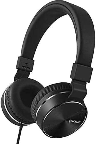 TENLUBEN Gorsun Stereo Lightweight Foldable Corded Headphones Adjustable Headband Headsets with Mic 3.5mm Volume Control for Cellphones Smartphones iPhone Laptop PC Mp3/4 Earphones (Black)