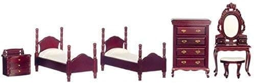 Dollhouse Miniature Twin Bedroom Set in Mahogany