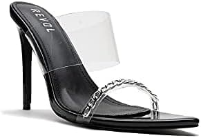 Revol Clear Pointed Toe Sandals Stiletto Heels Transparent Strap High Heels Slip on Mules for Women