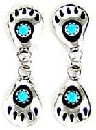 By Navajo Artist Gaynell Parker: Beautiful! Sterling-silver & Turquoise Bear Paw Dangle-Earrings
