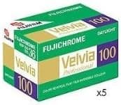 Fujifilm Fujichrome Velvia 100 Color Slide Film ISO 100, 35mm, 5 Rolls of 36 Exposures
