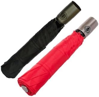 Totes Auto Open/Auto Close Umbrella w/ Grey Handle (Black & Red)