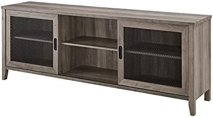 Walker Edison Farmhouse Sliding Mesh Barn Door 70" Industrial TV Stand Console in Rustic Grey Wash