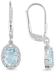 Sterling Silver Blue Topaz and Accent Diamond Leverback Earrings (0.01 Cttw, H-I Color, I3 Clarity)