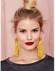 Missgrace Women Vintage Retro Bohemia Earring Handmade Tassel Cocktail Earring Carnival Jewelry Women Dangle Halloween (Yellow)