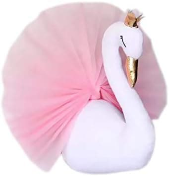 MINLIN Cute 3D Swan Wall Art Hanging Girl Swan Doll Stuffed Animal Head Wall Decor for Kids Room Birthday Wedding Gift