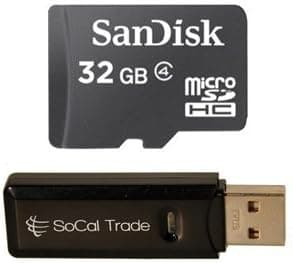 SanDisk 32GB Micro SDHC Class 4 TF Memory Card for Samsung Galaxy Tablet Tab 2 10.1 Ativ Smart PC Pro Galaxy Music Express Rugby Pro with SoCal Trade, Inc. Micro SD HC & SD Card Reader - Bulk Packed