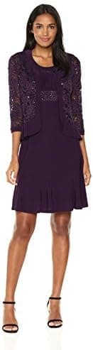 R&M Richards Women's Two Piece Lace Ruffle Front Jacket Dress Missy