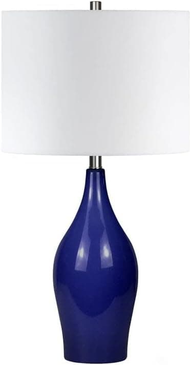 Bella 28.25" Tall Porcelain Table Lamp with Fabric Shade in Navy Blue/White