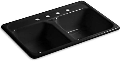 Kohler K-5817-4 Delafield 33" Double Basin Top-Mount Enameled Cast-Iron Kitchen, Black Black