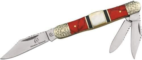 Frost Cutlery & Knives SHS149RED Silver Horse Stoneworks Whittler Pocket Knife with Custom Red Turquoise & Mother of Pearl Handles