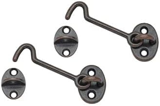 QCAA Forged Brass Cabin & Door Hook Latch & Eye, 2-1/2", Antique Copper, 2 Pack, Made in Taiwan