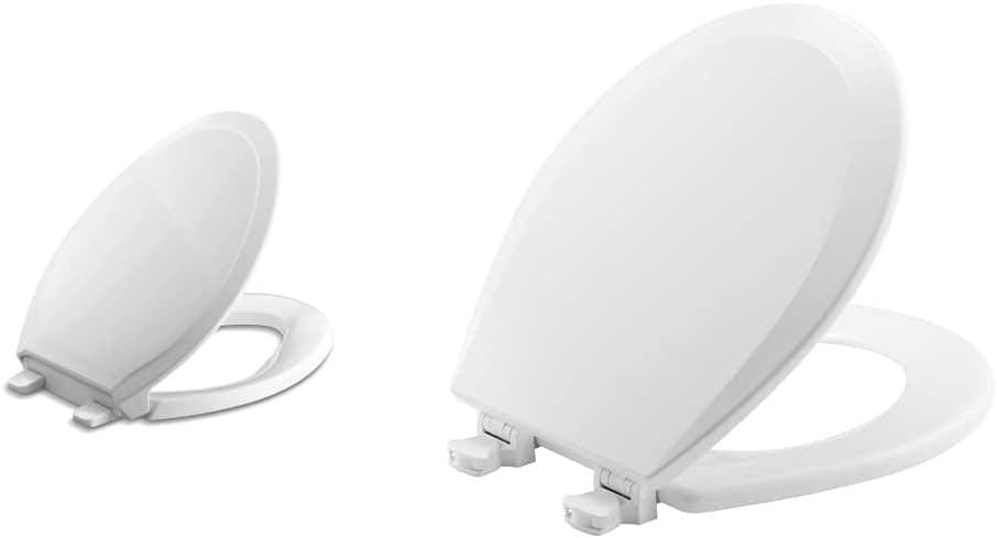 KOHLER K-4734-0 Rutledge Elongated White Toilet Seat & BEMIS 500EC 390 Toilet Seat with Easy Clean & Change Hinges, ROUND, Durable Enameled Wood, Cotton White