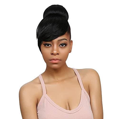 Instant Glitz Bang & Bun 2pcs, Bangs Hair Clip in Bangs Clip on Swoop Side Bangs Hair Bun Synthetic Chignon Bun Donut Updo Ponytail Hair Piece for Women – Swoop Side Bang & Classic Glazed (1)