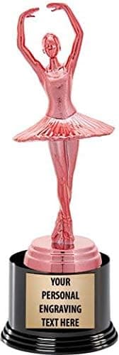 Crown Awards Dance Trophies with Custom Engraving, 7.25" Personalized Pink Ballet Female Dancer Trophy On Deluxe Round Base Prime