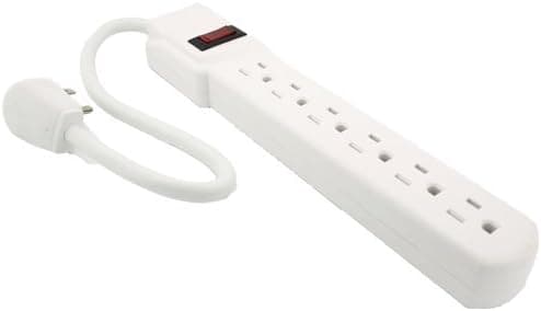 Topzone 1 Feet 6 Outlets Built-in Safety Circuit Breaker Angle Plug AC Wall Power Strip UL Listed (White)