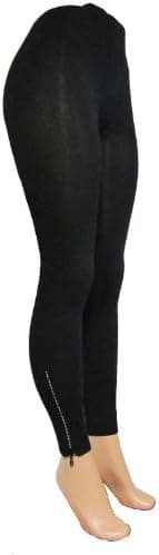Winter Black Leggings with Jeweled Zipper Decoration