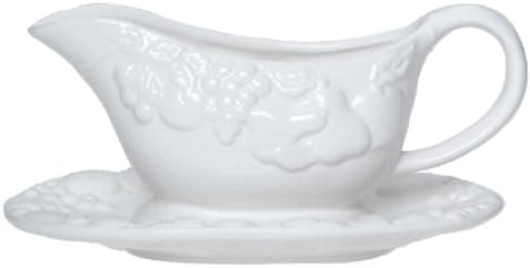 Gibson Overseas Ceramic Fruit-Embossed Gravy Boat with Tray