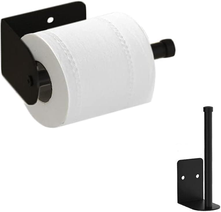 Jamend Clxp Bathroom Toilet Paper Holder Wall Mount 5.8 Inch SUS304 Toilet Tissue Roll Holder, Under Cabinet Self-Adhesive Matte Black Tissue Paper Dispenser for Kitchen Washroom.(Black, S)