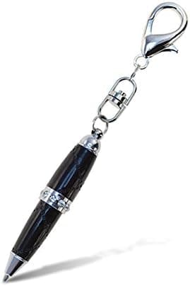 Puzzled Office Products Ballpoint Pens 4” Quilted Sparkling Keyring Pen, Premium Quality Blue Ink Writing Accessory, Decorative Fashionable Keychain School Supplies for Kids, Teens, & Adults, Black