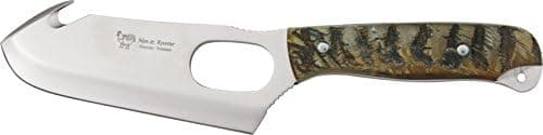 Hen & Rooster Knives 5004RH Guthook Bowie Fixed Blade Knife with Genuine Ram's Horn Handles