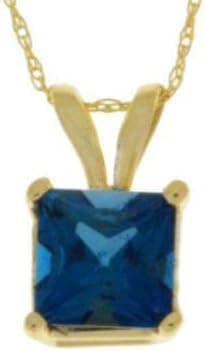 1 Ct Simulated London Blue Topaz Princess Cut Pendant 14Kt Yellow Gold Plated
