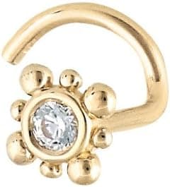 Body Gems 2mm Burst Genuine Diamond 18 Gauge 14kt Gold Nose Ring