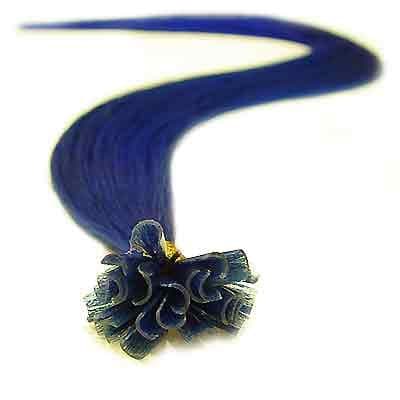 25 Strands Straight Pre Bonded U Nail Tip Fusion Remy Human Hair Extensions 22" Inches Color # Blue